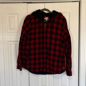 L.L. Bean Red and Black Buffalo Plaid Zip Jacket Large